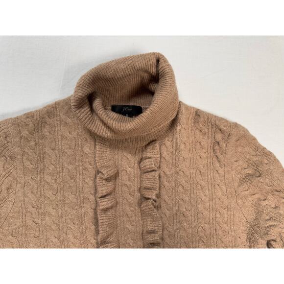 J.Crew Brown Wool Alpaca Cable Knit Ruffle Turtleneck Sweater Women’s Small - Picture 4 of 10